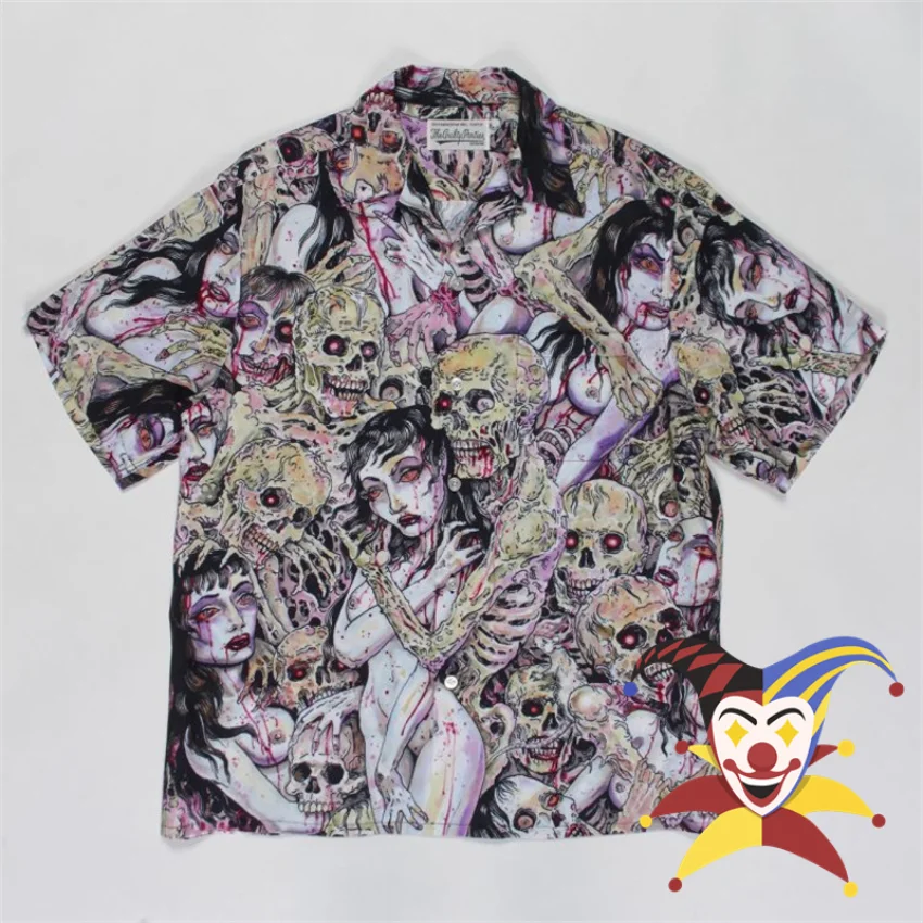 

Гавайская рубашка WACKO MARIA для мужчин и женщин, Повседневная футболка с принтом черепа, Топ