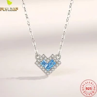 real 925 sterling silver jewelry blue zircon heart pendant necklace women 14k gold plating original design femme accessories