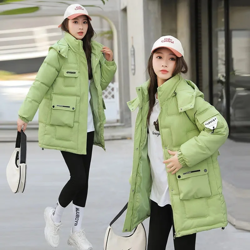 

2022 New Women Winter Jacket Warm Thicken Parka Loose Down Cotton Jacket Long Hooded Coat Korean Female Parkas Basic Coat