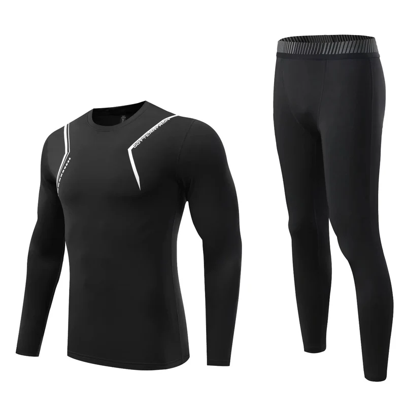 

Мужские зимние спортивные костюмы, комплект термобелья для бега, футболка для бодибилдинга, длинные тренировочные костюмы, Быстросохнущий ...