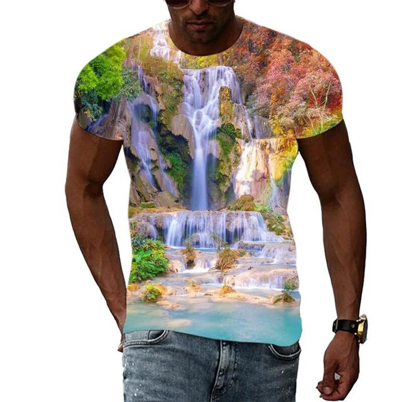 

Scenery of Mountain and River Summer Harajuku Design Fashion Men T shirt Hot Summer 3D All Over Printed Tee Tops shirts Unisex