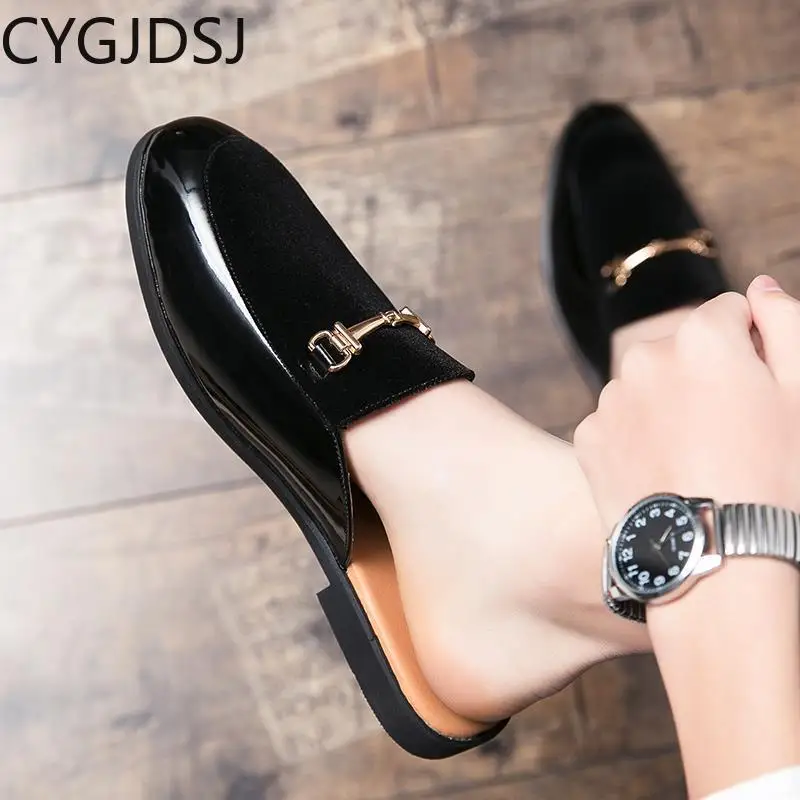 

Мюли мужские из лакированной кожи, полуботинки, тапки, роскошные дизайнерские, летние шлепки