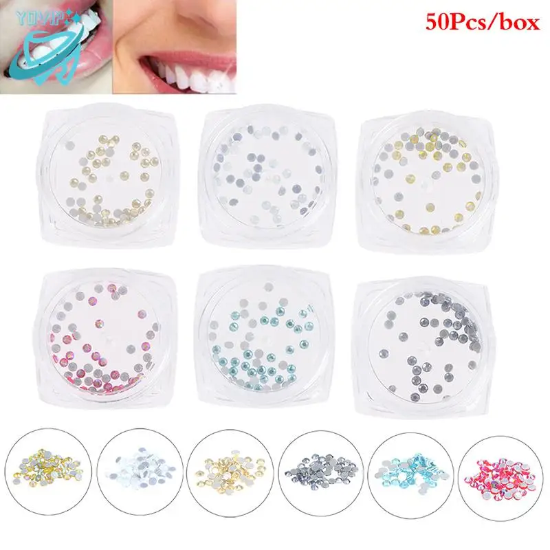 

50pcs Dental Crystal Tooth Jewelry Ornaments Tooth Beauty Diamond 6 Colors Tooth Gems Teeth Jewelry Gem Bur