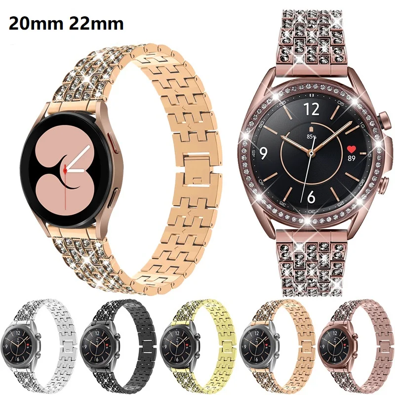 

Correa de Metal para Samsung Galaxy Watch 5/4,4 Classic,Watch 5 pro, active 2 Gear s3,pulsera de diamante, Huawei GT/2/GT2/3 Pro