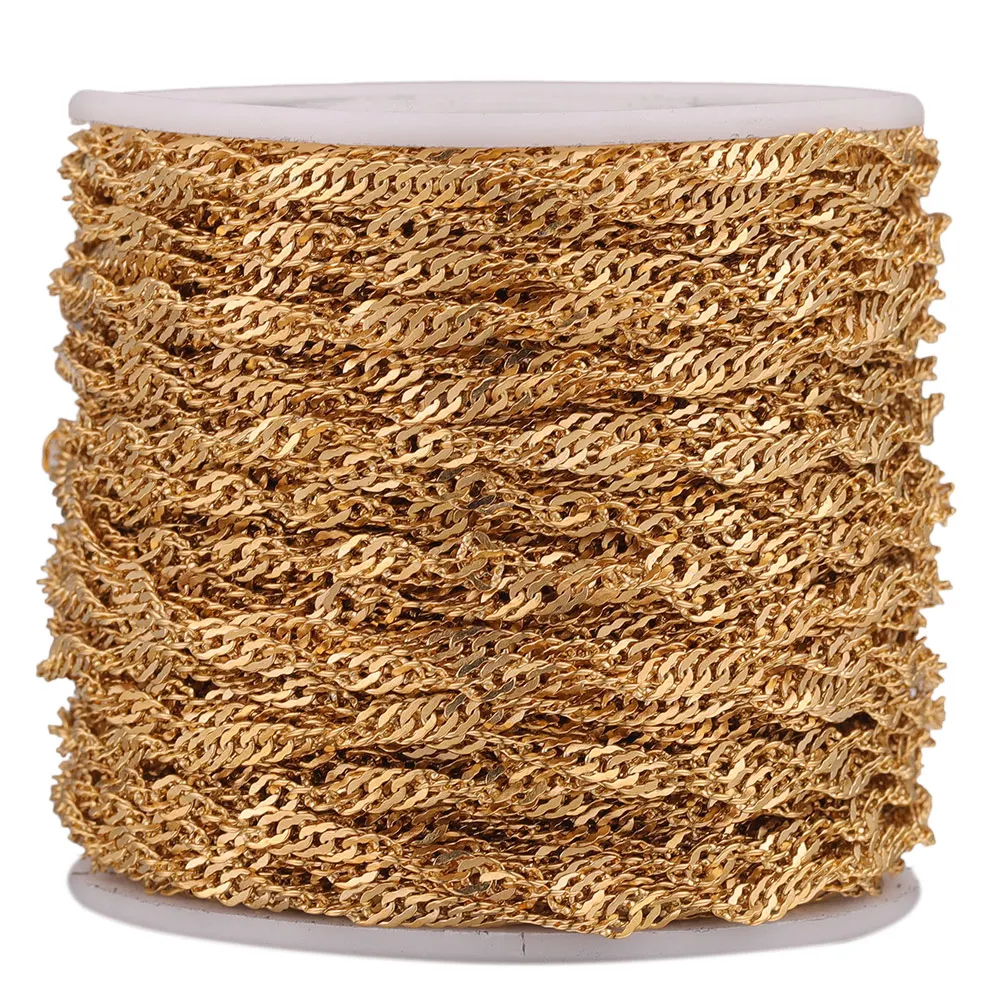 

2M Stainless Steel Gold Ripple Twist Link Chain Jewelry Making Supplies for Diy Anklet Necklace Wholesale Items Roll Keychain