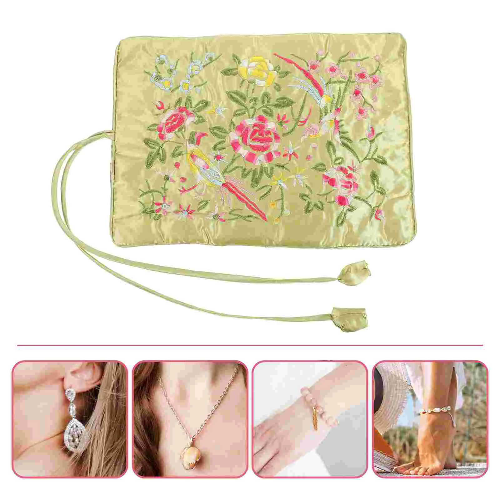 

Jewelry Roll Bag Pouch Lightweight Embroidery Design Storage Portable Decorative Retro Necklaces Vintage Organizers boxes