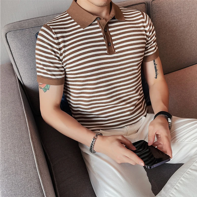 

Мужская Трикотажная футболка-поло с отложным воротником и коротким рукавом