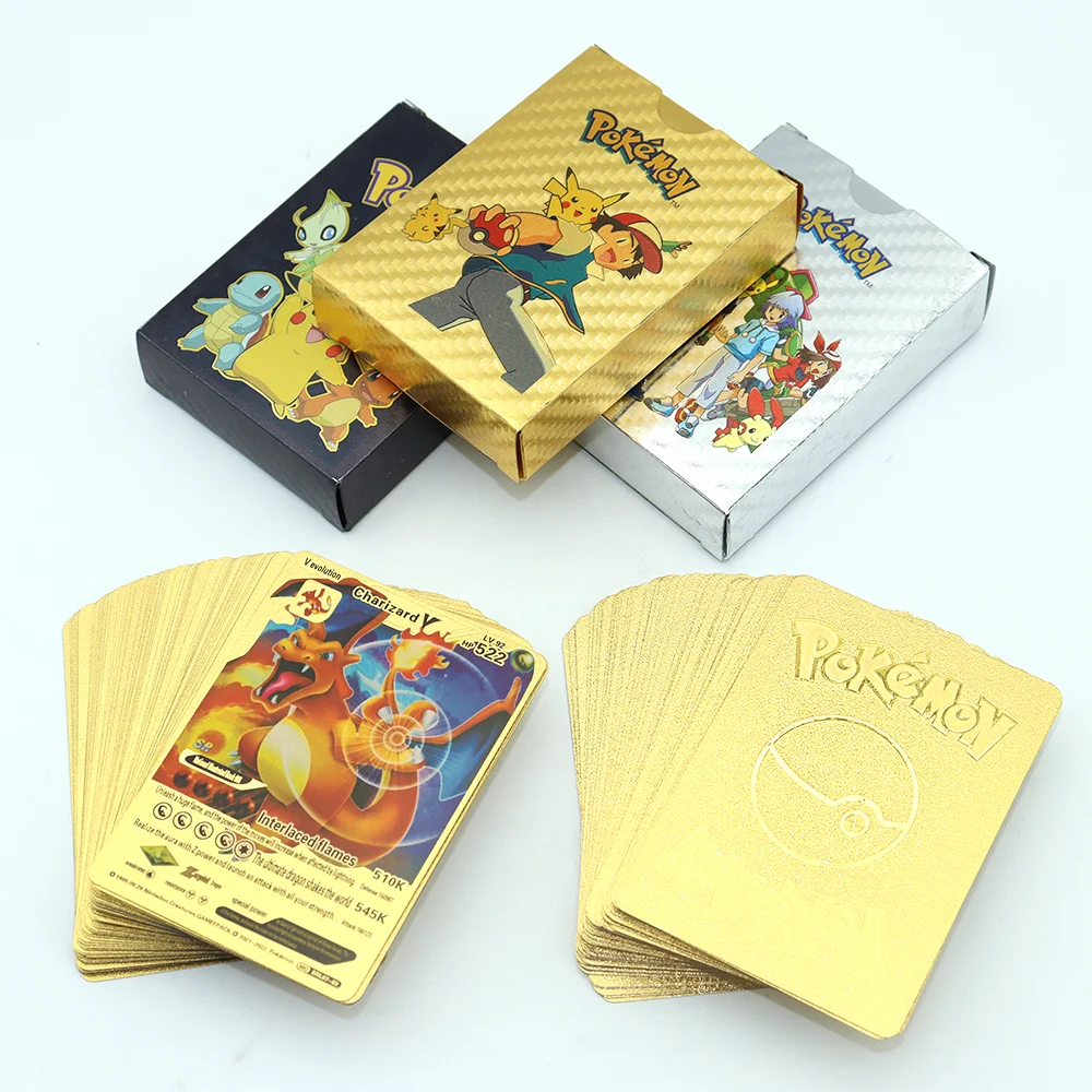 

27-55pcs/set Pokemon Cards Metal Gold Vmax GX Energy Card Charizard Pikachu Rare Collection Battle Trainer Card Spanish English