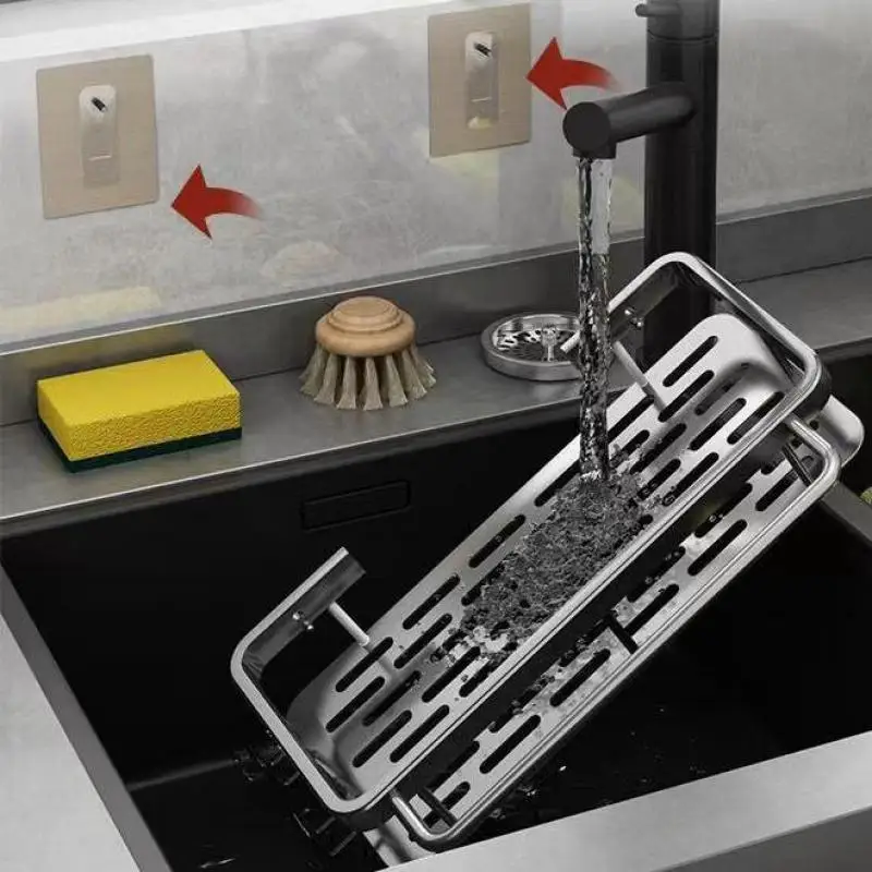 Цена Кухонный Органайзер, держатель для раковины, стойка для губки, полка с вешалкой для посуды, подвесной сушильный настенный многофункциональ...