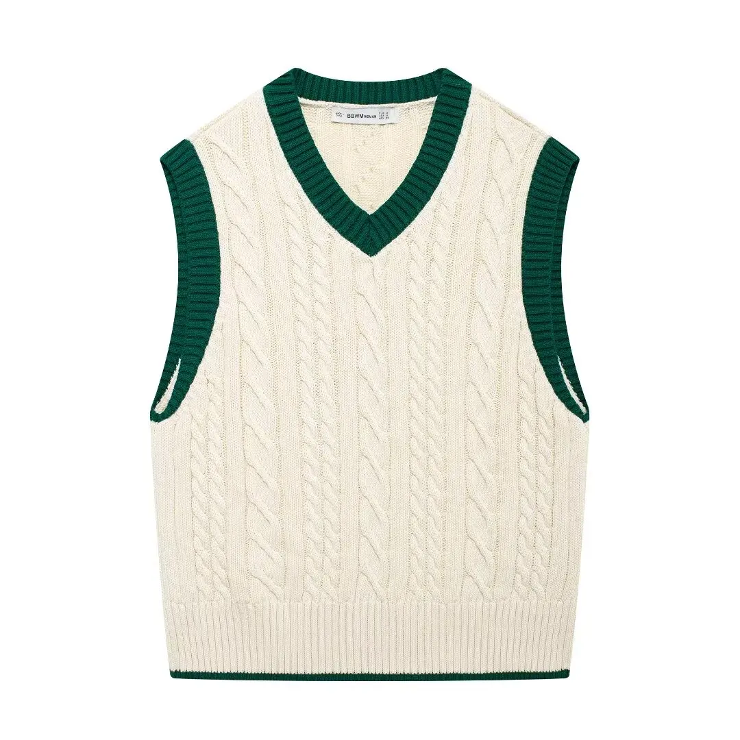 PB &amp ZA женский 2024 осенний новый модный вязаный жилет с узором из веревки свитер