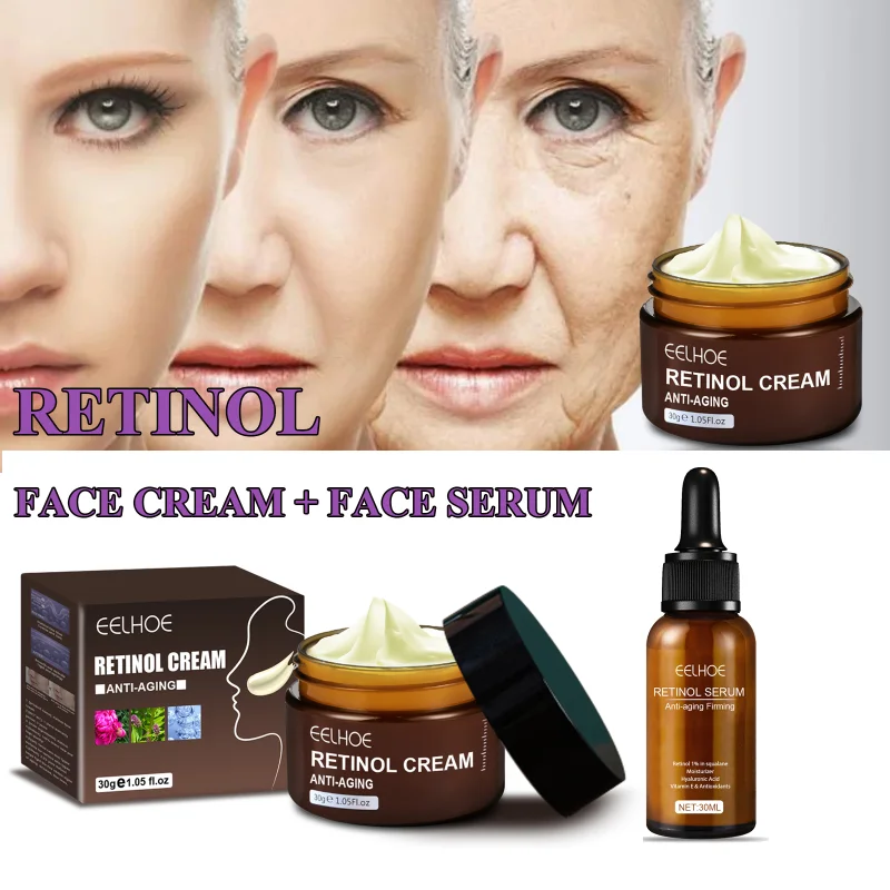 

Retinol Wrinkles Removal Cream Set Anti Aging Firming Lifting Skin Care Hyaluronic Acid Moisturizing Whitening Brighten Serum