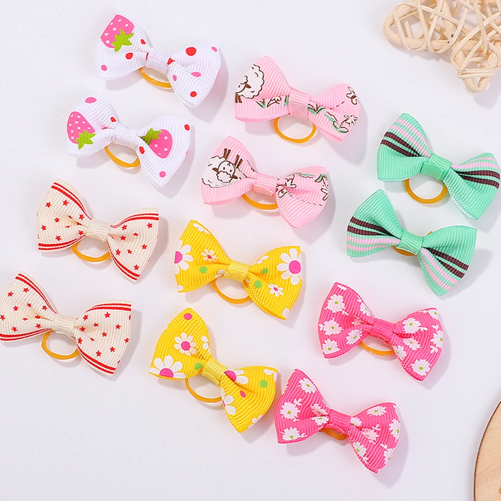 

2pcs New Mini Print Bowknot Girls Baby Hair Accessories Princess Headwear Kids Elastic Hair Bands Headdress Newborn Hair Ropes