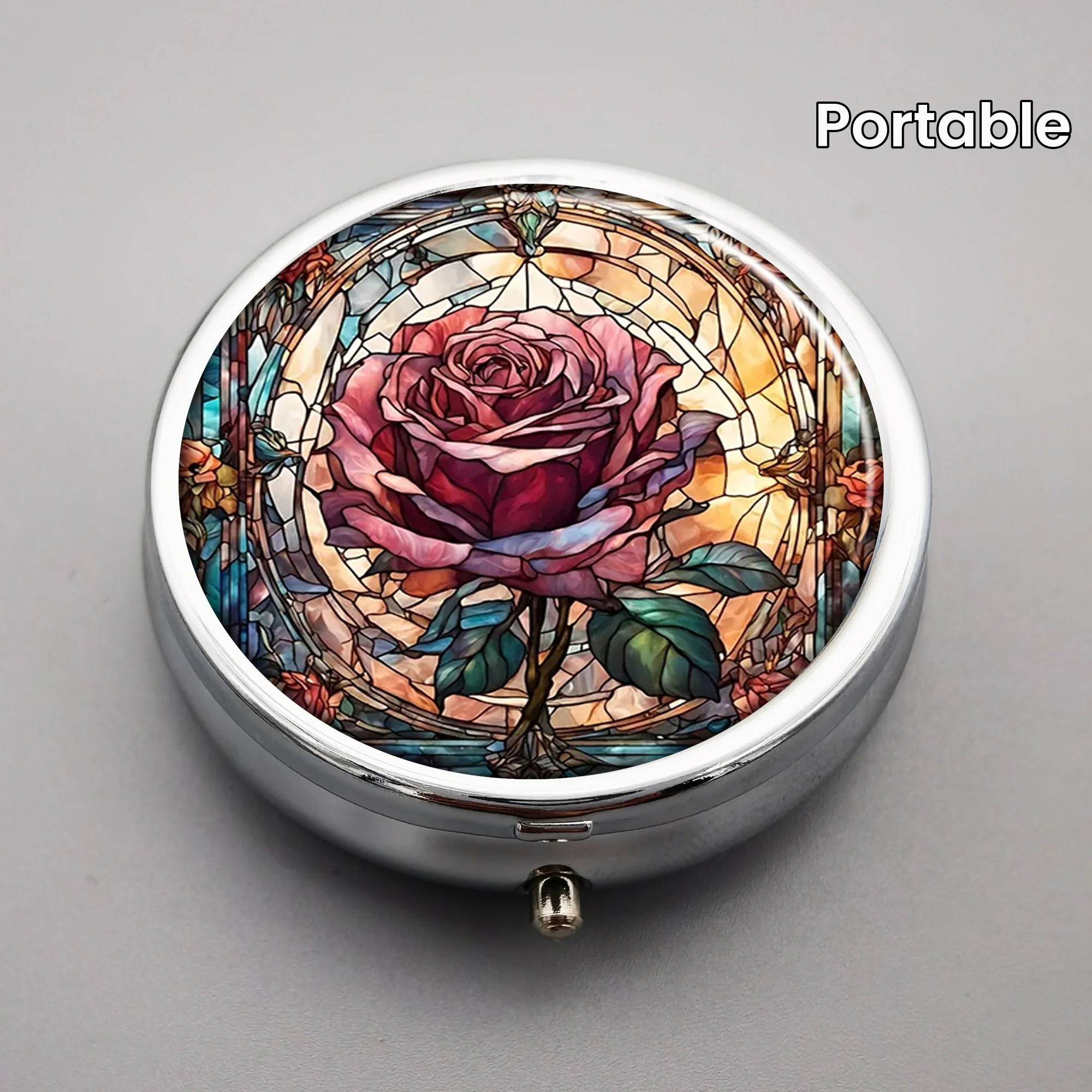 Металлическая коробка для лекарств с 3 отделениями портативная круглая из