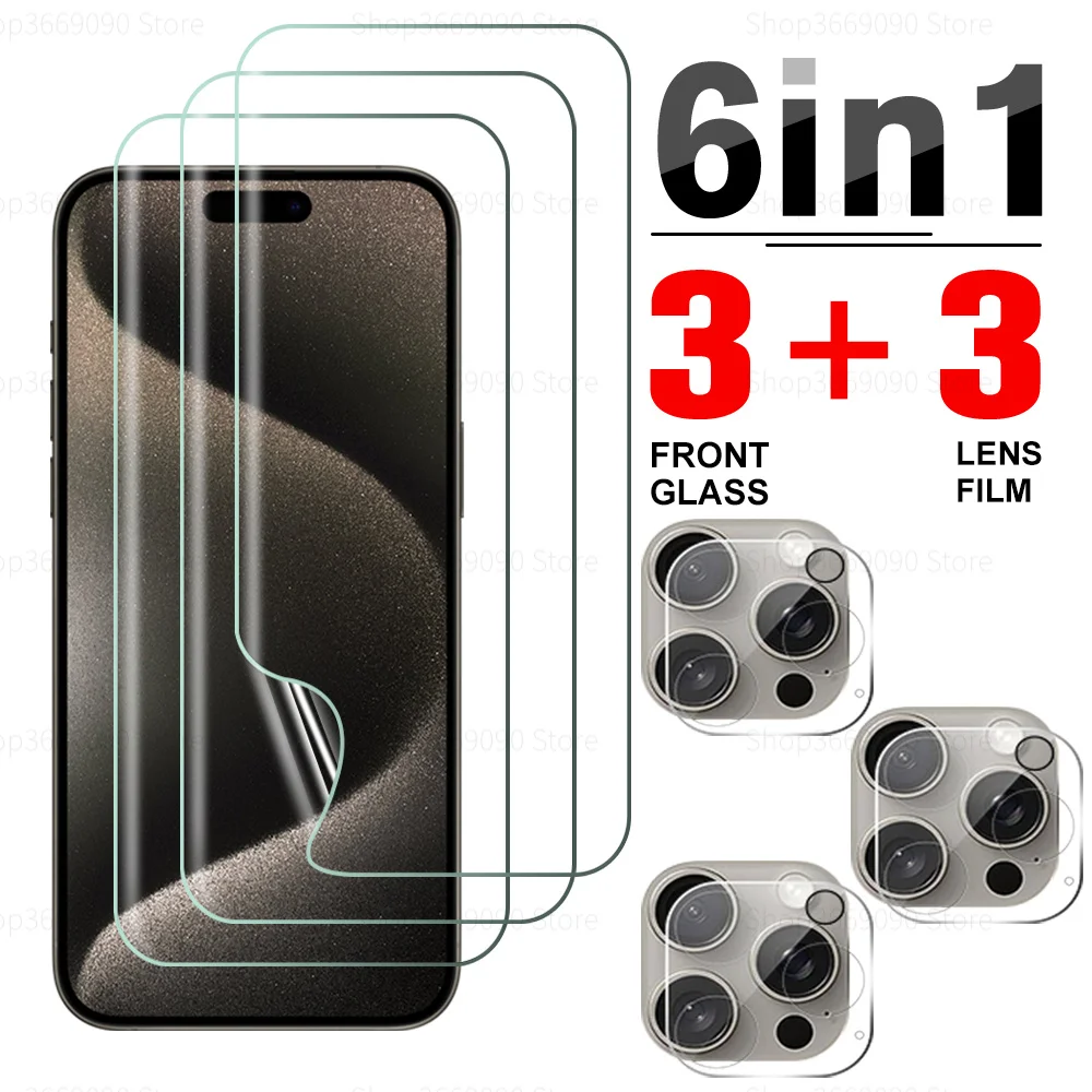 

6in1 Hydrogel Film For IPhone 15 Pro Max 5G Camera Lens Protector IPhone15 Plus ProMax ifone 15Plus 15Pro Protection Soft Films