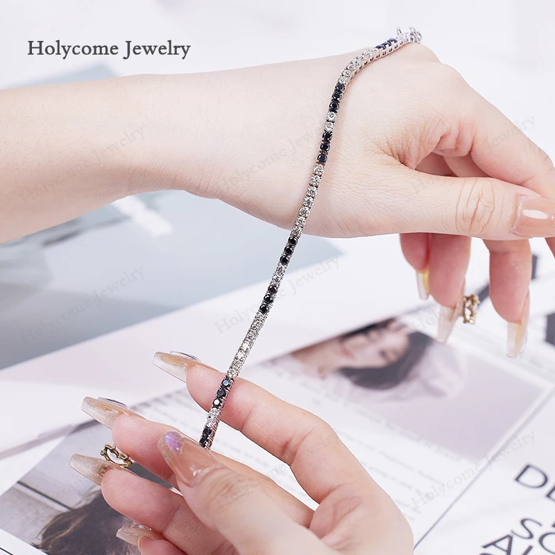 Браслет Holycome с круглым муассанитом D VVS1 черный Муассанит серебро 925 пробы белое