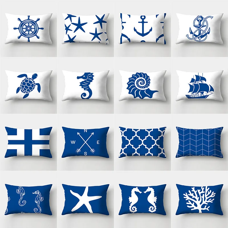 

Ocean Animal Cushion Cover30x50 Blue Geometry Pillowcase Decorative Throw Pillows Sofa Cushions Home Decor Pillowcover Polyester