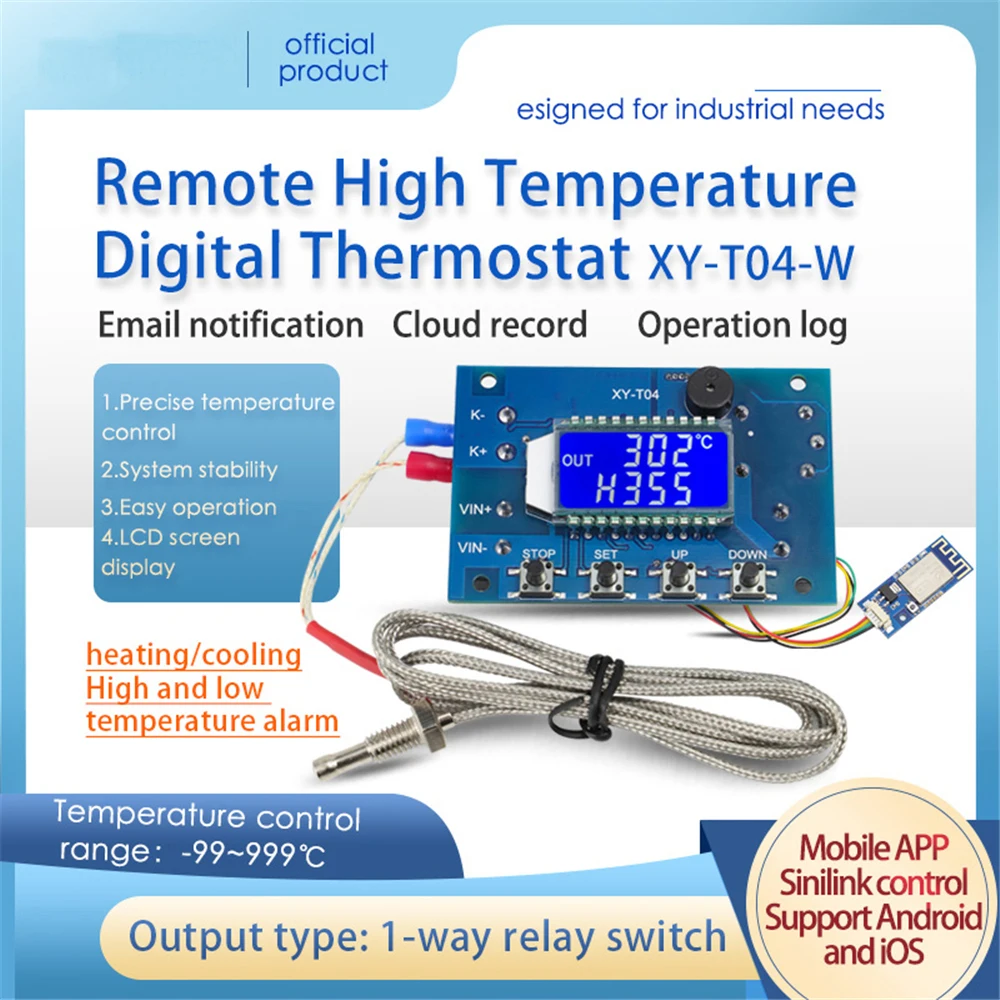 

T04-W Wifi Remote High Temperature Digital Thermostat K-Type Thermocouple High Temperature Controller-99-999