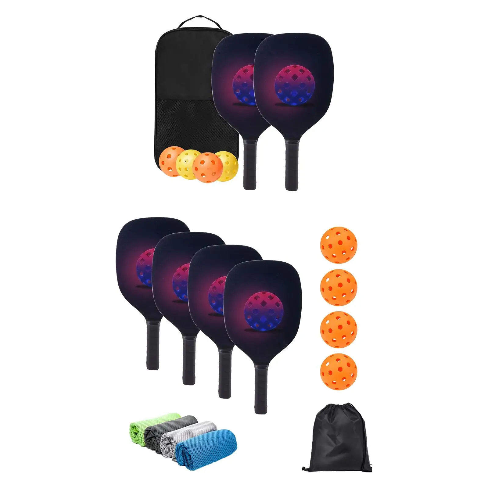 

Портативный набор ракеток для пиклбола, переносная сумка с 4 мячиками, легкая деревянная удобная ручка для женщин и мужчин в помещении, тренировочная тренировка