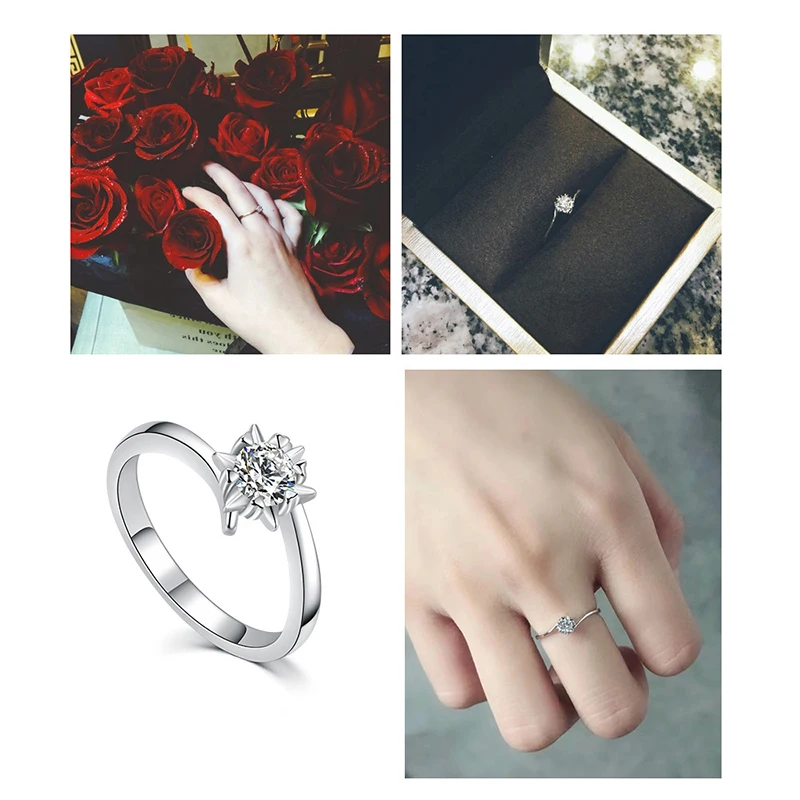 

Flower New in Cute Female Jewelry Trendy Rings Romantic Vintage Wedding Bands Aesthetic Micro Pave Gift