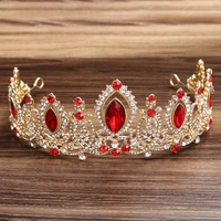 arab wedding bride red and blue crystal tiara crown princess beauty pageant ball rhinestone gauze tiara with bridal tiara