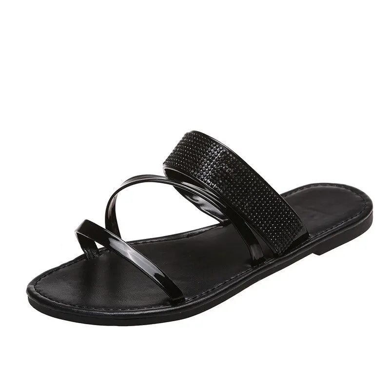

Summer Sandals for Women Flat Sandal Sparkle Rhinestone Slide Trendy Women's Beach Sparkly Dressy Slip on Bling Casual Shoes