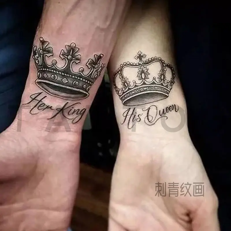 2022 New Cool King Queen Crown Couples Art Waterproof Tattoo Stickers for Woman Man Body Temporary Tattoo Fake Tattoo Arm