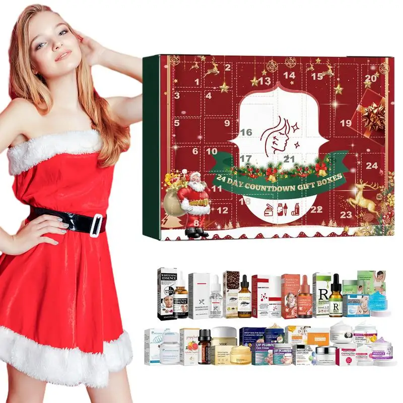 

Рождественская коробка для красоты лица, 24 ячейки, товары для красоты и ухода за кожей, для девочек и женщин, календарь для красоты, Детский Крем для лица, сыворотка для лица