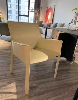 Nordic Saddle Leather Dining Chair Modern Minimalist Light Luxury Home Hotel Restaurant Chair Backrest Arm Seat Desk Chair 5