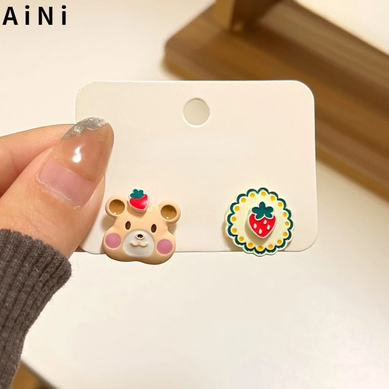 

925 Silver needle Cute Jewelry Sweet Design Asymmetric Earring Cartoon Animals Enamel Coating Women Earrings For Women