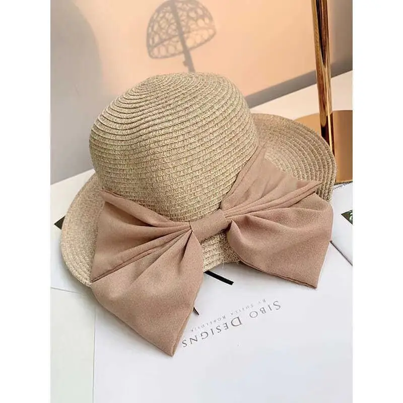 

Summer Women Straw Hat Classic Bowknot Folding Straw Hat Wide Brim Beach UV Protection Fisherman Hats for Womens Sun Cap