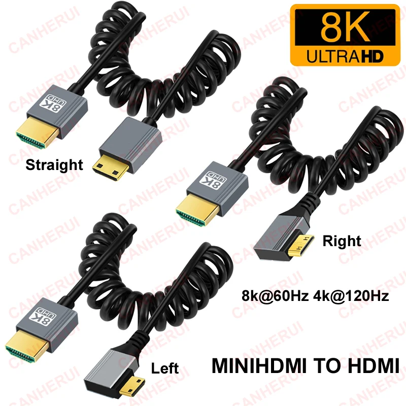 1 м пружина 8K при 60 Гц 4k 120 2 MINIHDMI MINI HDMI кабель аудио-видео прямой/слевый/правый для