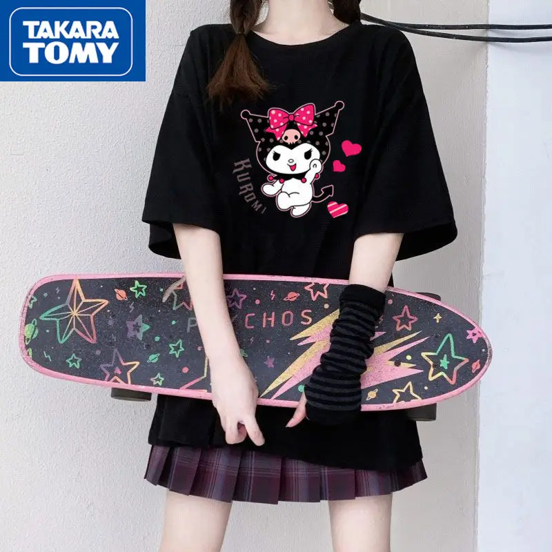 

TAKARA TOMY Summer Cute Girl Hello Kitty Cotton Short-sleeved Loose Short-sleeved Top Cartoon Over Sized Soft Couple T-shirt