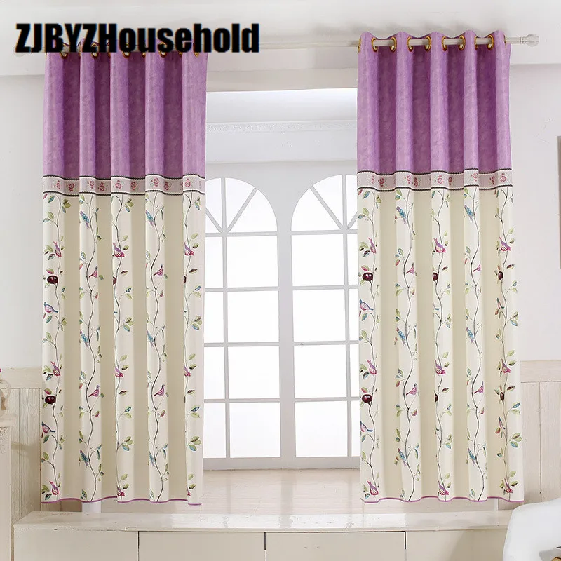 

American Garden Bird Splicing Children Curtain White Silk Half Shade Printing Short Curtains for Bedroom Small Window