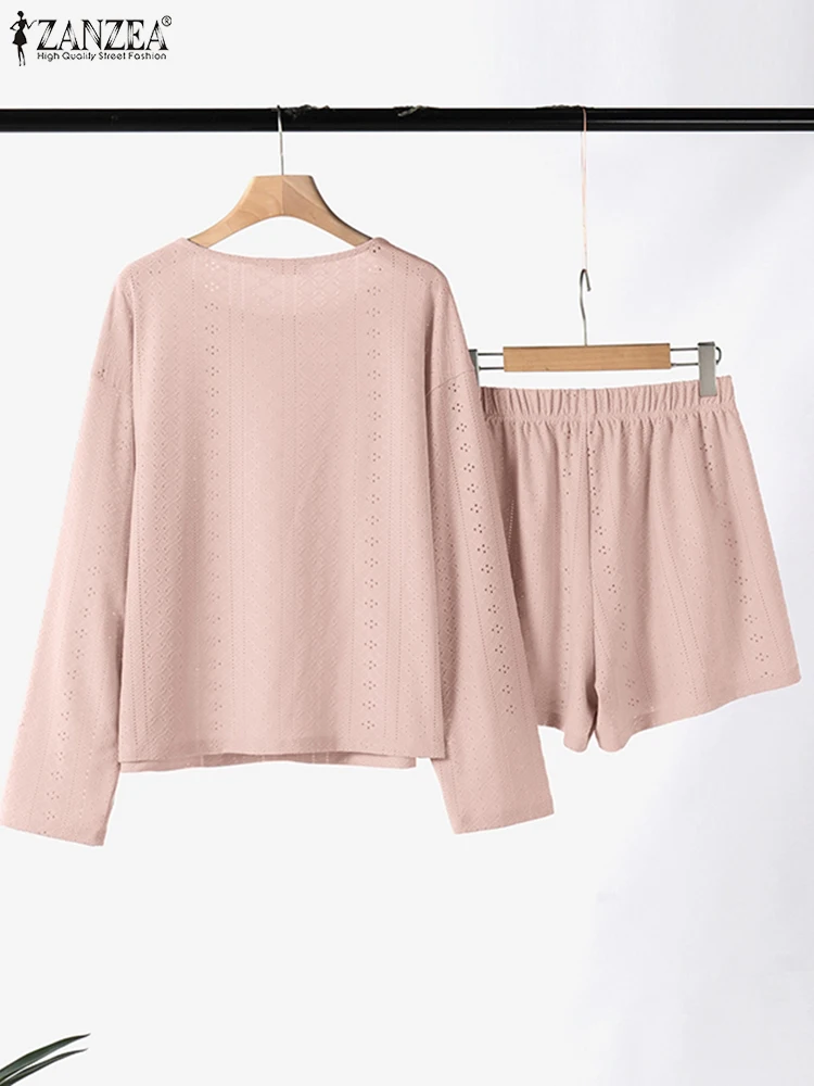 ZANZEA модные однотонные короткие комплекты из 2 предметов праздничные топы с