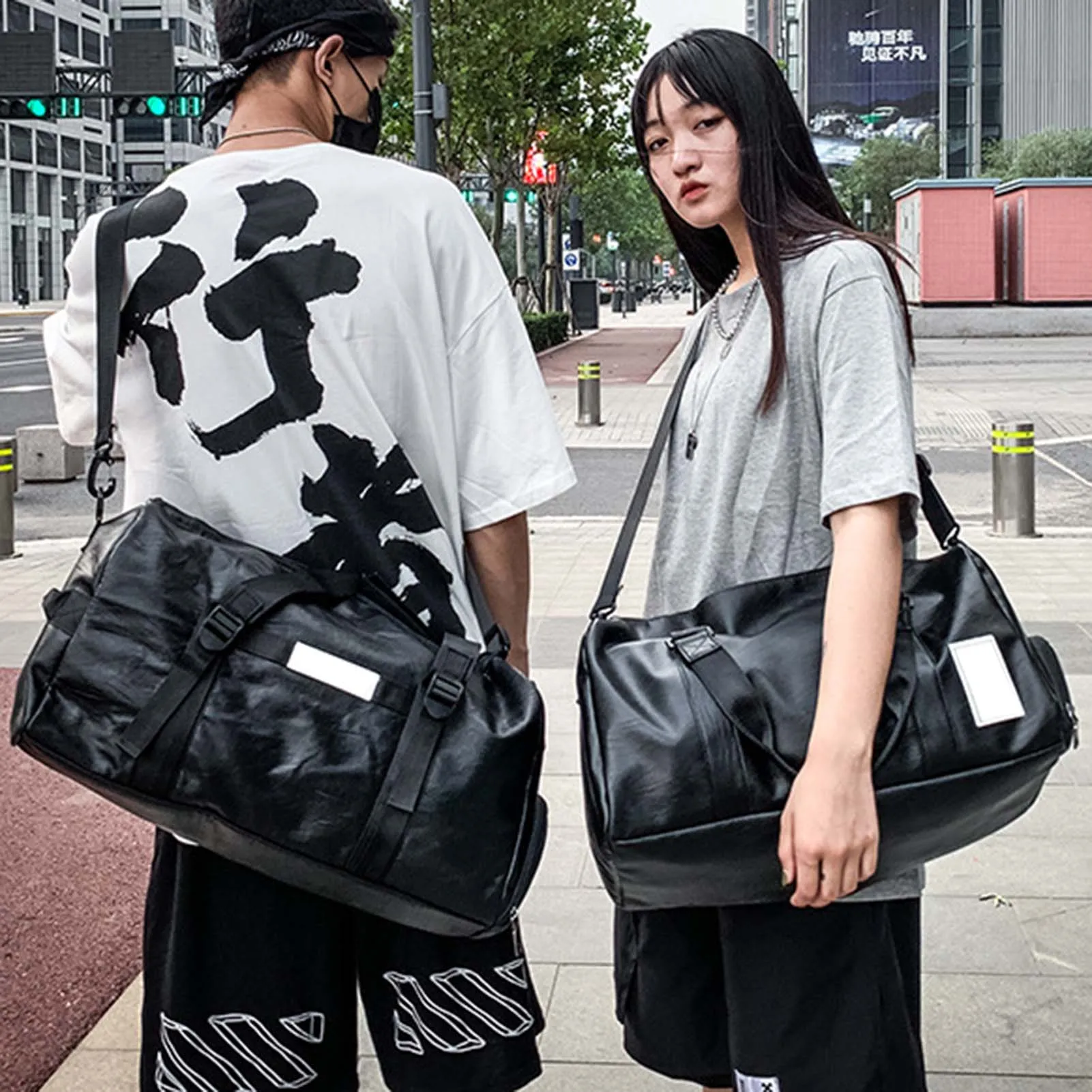 Leather Luggage Bag With Shoe Compartment Multipurpose Waterproof Shoulder Bag For Running Fitness