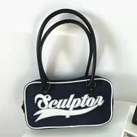 2022 retro womens shoulder bag all match travel fitness baseball sports denim canvas bag letter embroidered handbag big purses
