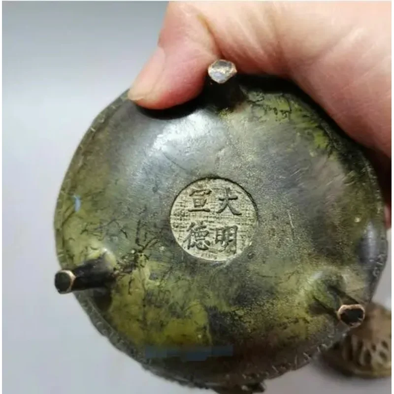 L34 Старая китайская бронза ручная резная статуя дракона курильница с Марком