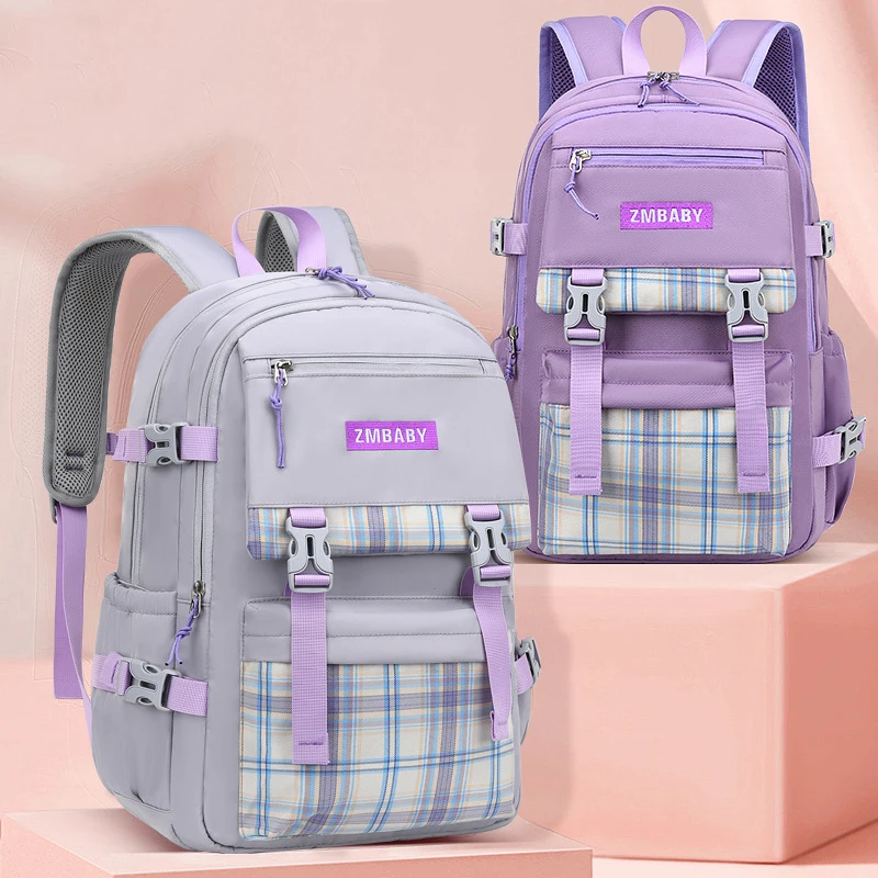 

Children Backpacks For Girls Primary School Bags 7-16Y Teenagers College Casual Backpack Nylon Plaid Cute Knapsack Kids Bookbag