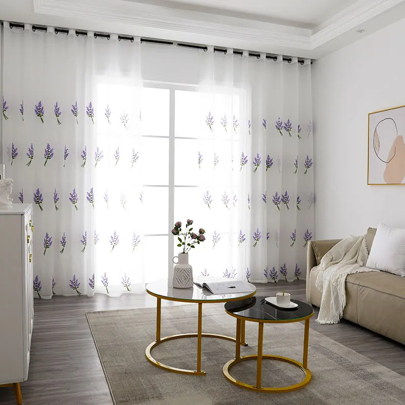 LISM Лавандовые вышитые прозрачные шторы оконные тюлевые для гостиной спальни