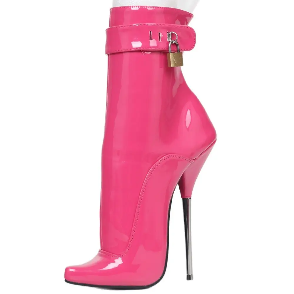 Women Ankle Boots 18CM High Heel Pointed Toe Ankle Strap With Locks Sexy Fetish Exotic Shoes Unisex Plus Size 36-46