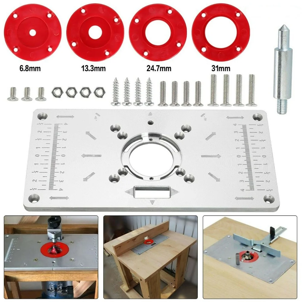 

Multifunctional Aluminum Router Table Insert Plate Trimmer Engraving Machine Woodworking Bench Router Plate Mesa With Rings