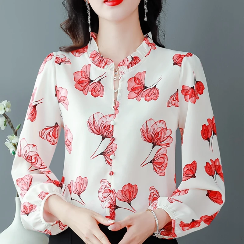 

M-4XL 2023 Autumn New Fashion Printed Single Breasted Elegant Pullover Shirt Blouse Women's Long Sleeve Loose Casual Top