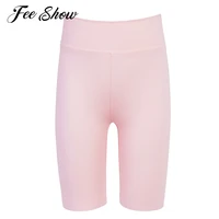 kids girls solid color skinny yoga shorts bottoms high waist elastic waistband slim fit yoga fitness cycling shorts casual wear