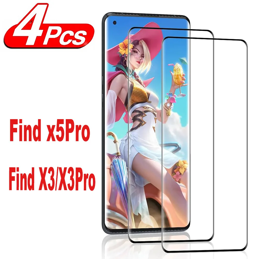 

2/4Pcs Tempered Glass For Oppo Find X3 X5 Pro X3Neo X3 Pro Curved Ultrasonic Fingerprint Screen Protector Glass Film
