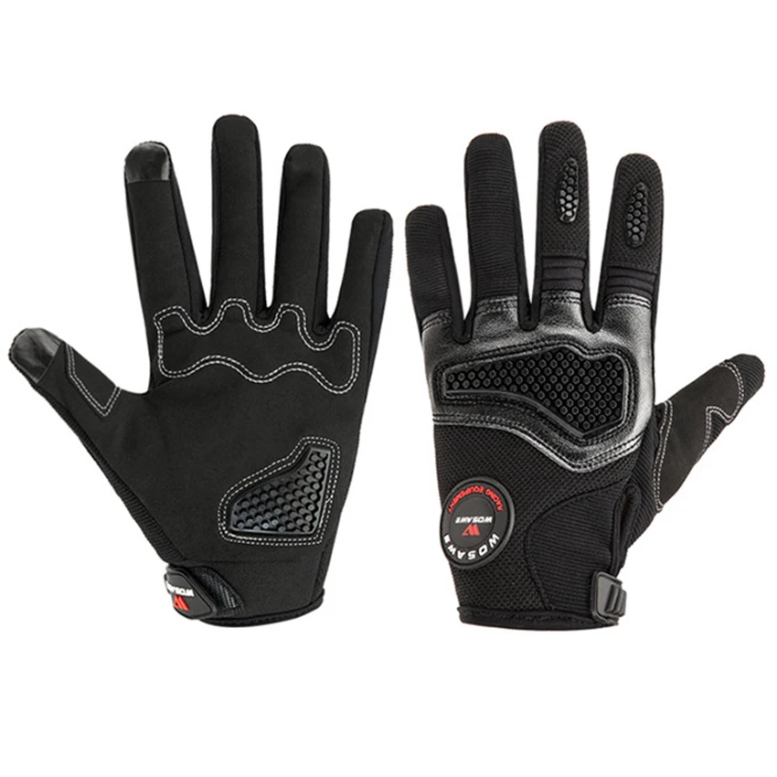 

Motorcyclist Gloves Touch Screen PU Leather Black Men Motorcycle Full Finger Glove Racing Cycling Motocross Motorbike Breathable