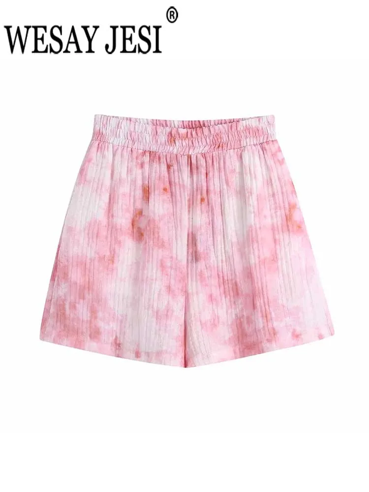 

WESAY JESI Summer New Cool Loose Casual Fashion Shorts Pink Print Popular Lightweight Comfortable Street Style Women's Clothing