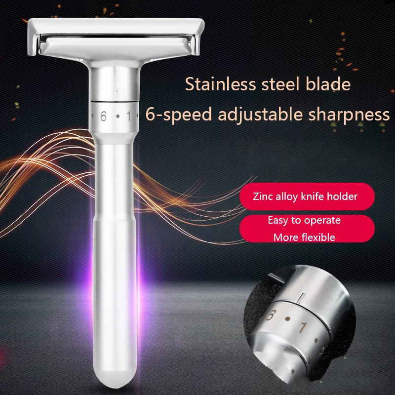

Adjustable Safety Razor Dual Side Classic Men's Shaving Gentle to Aggressive 1-6 Gears Hair Removal Shaver with 5 Blades