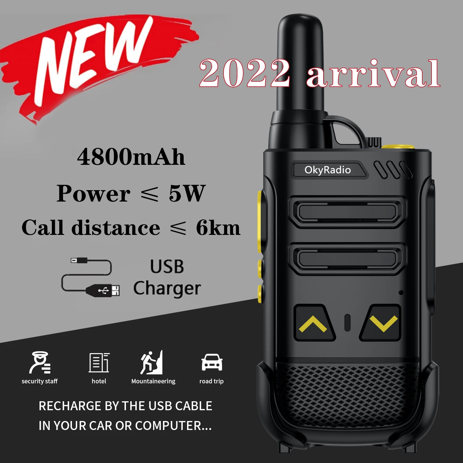 

2022 hot sale 4800mah okyRadio 5w portable waterproof walkie-talkie 6km call distance suitable for hotel construction sites
