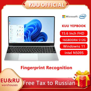 15.6 Inch 16GB Laptop 512GB SSD Windows 11 Notebook Intel Celeron N5095 Office Computer Backlit with Fingerprint WiFI Camera BT 1