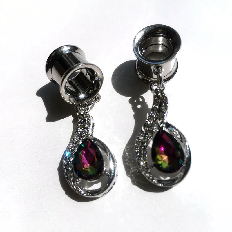 

2 PC Colorful Zircon Stainless Steel Stretcher Ear Plugs and Tunnels Dilataciones Oreja Pierc Reamer Gauges Ear Expander Earring